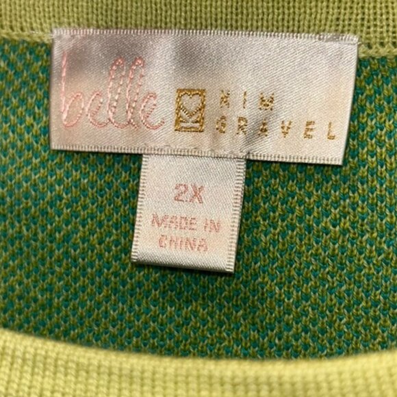 Belle Kim Gravel NEW green turquoise chain link print crew neck sweater 2X - Picture 2 of 4